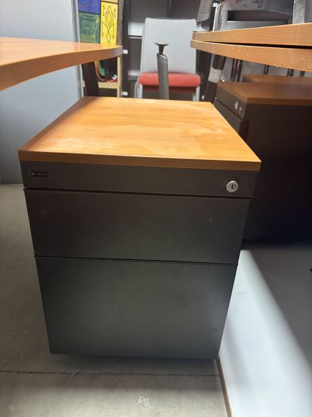 Caisson de rangement professionnel finition anthracite avec plateau aspect bois